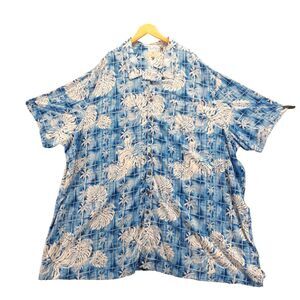 Oak Hill DXL Button Up Shirt Mens 5XLT Short Sleeve Blue White Hawaiian Print